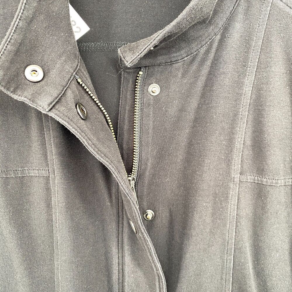 EILEEN FISHER Jacket S Organic Cotton Stretch Jersey Snap Full Zip Up Black USA - Picture 9 of 14